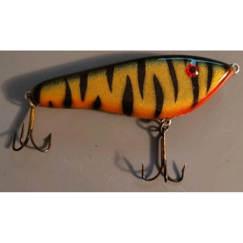Vintage DBJ "Twitchin T" 7 Inch Musky Slide Bait Rare Perch Pattern